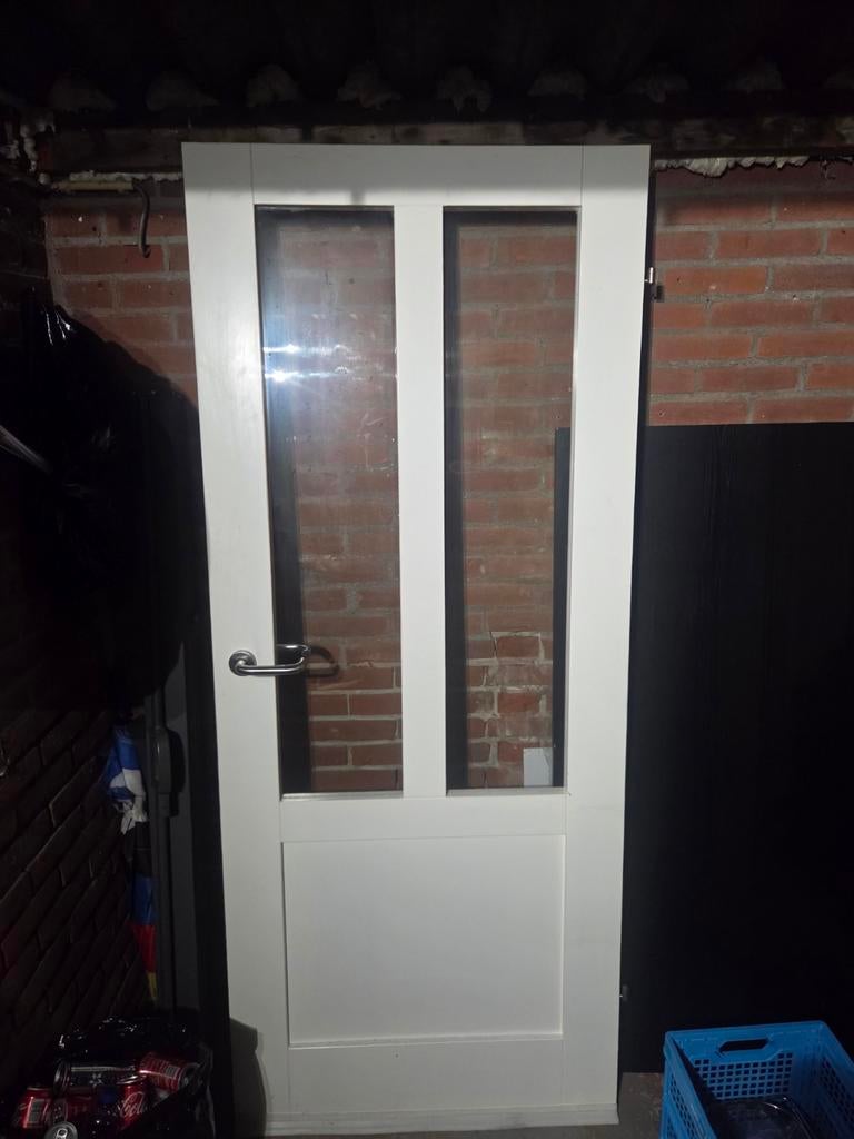 Opdekdeur 201x85, Doe-het-zelf en Verbouw, Deuren en Horren, Ophalen, Glas, Binnendeur, 200 tot 215 cm