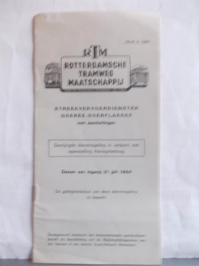 RTM GOEREE-OVERFLAKKEE Gewijz. Dienstregeling 21 JULI 1964, Ophalen of Verzenden, Zo goed als nieuw, Bus of Metro, Boek of Tijdschrift
