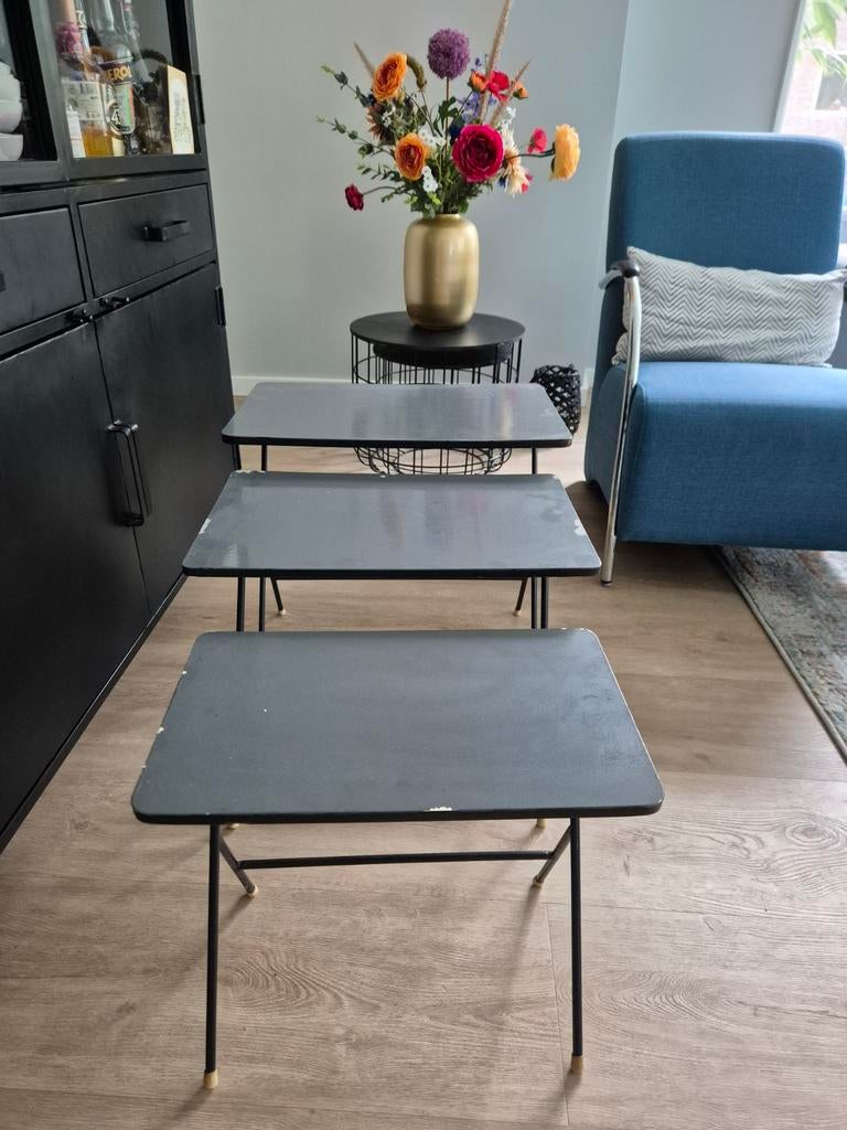 Pilastro, midcentury nesting tables, set van 3, Minder dan 55 cm, Gebruikt, Vintage, Rechthoekig
