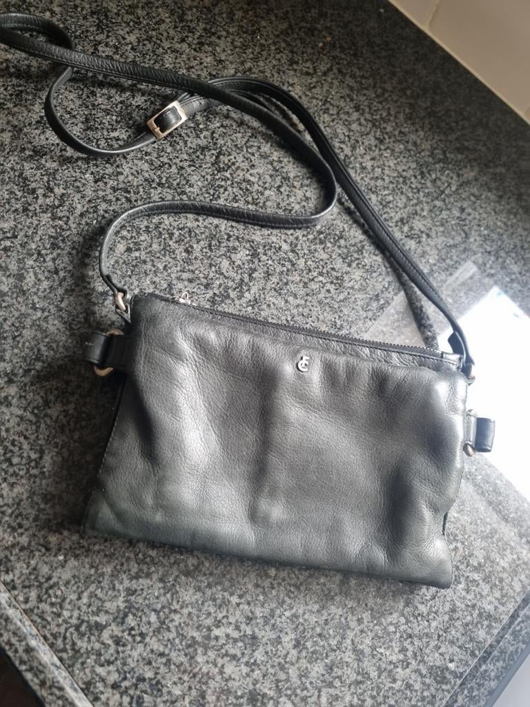 Fabienne chapot grijze leren schouder tasje, Ophalen of Verzenden, Zo goed als nieuw, Grijs, Schoudertasje