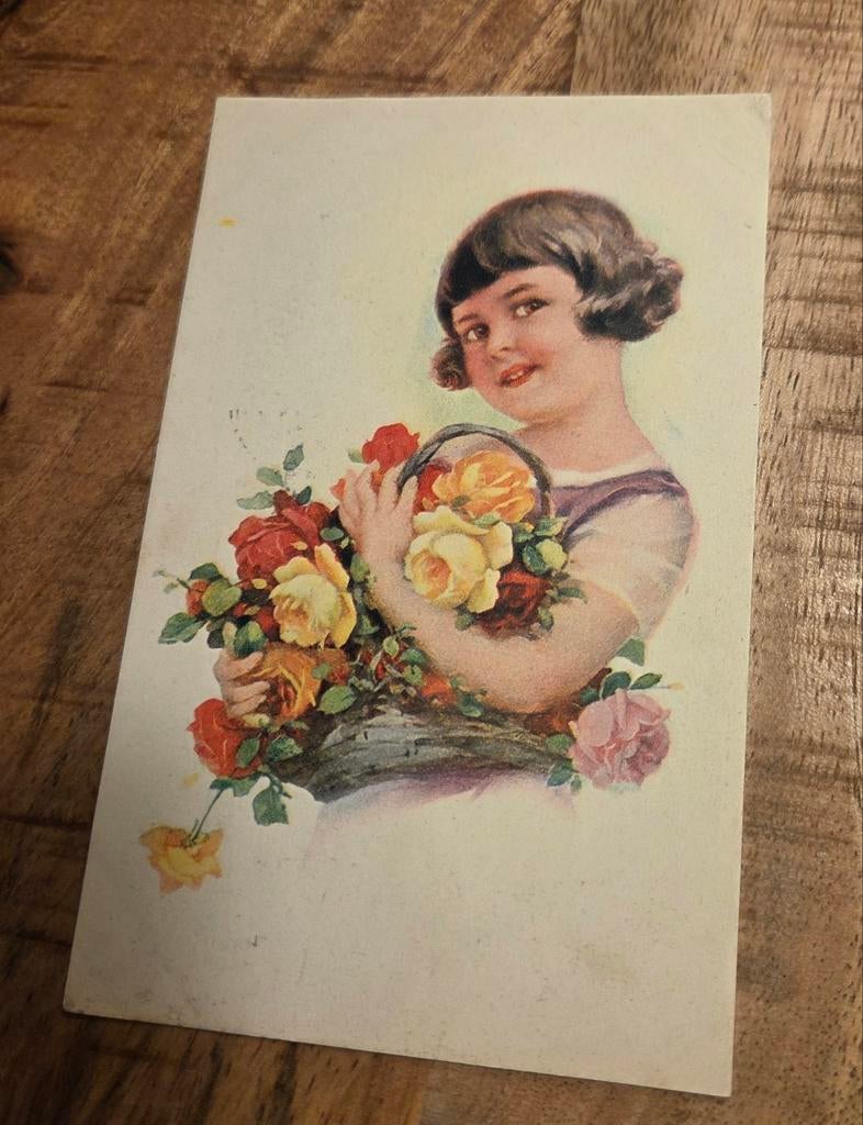 Meisje met mandje vol rozen, Verzenden, 1920 tot 1940, Gelopen, Kinderen