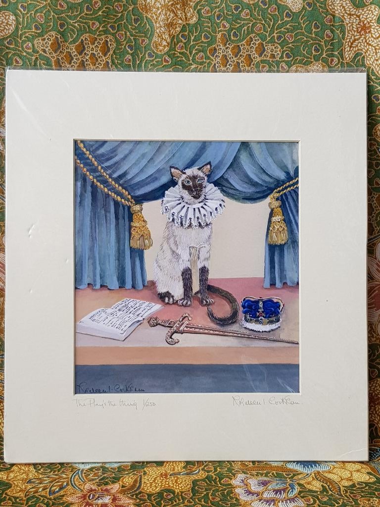 Mooie originele Engelse litho van poes of kat 27-29 cm.