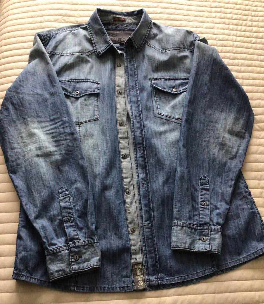 Spijkerblouse QS. Maat XL., Kleding | Heren, Overhemden, Ophalen, Zo goed als nieuw, Blauw, Halswijdte 43/44 (XL)