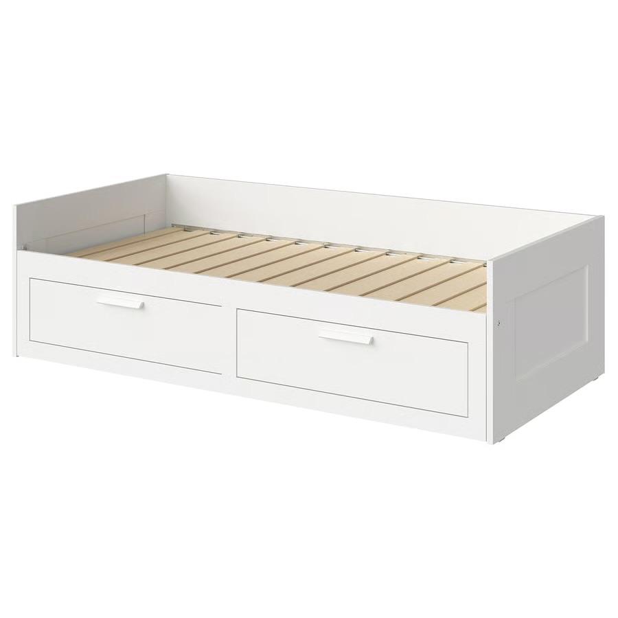 BRIMNES bedbank met 2 lades, wit 80*220, Ophalen, Gebruikt, Eenpersoons, Wit