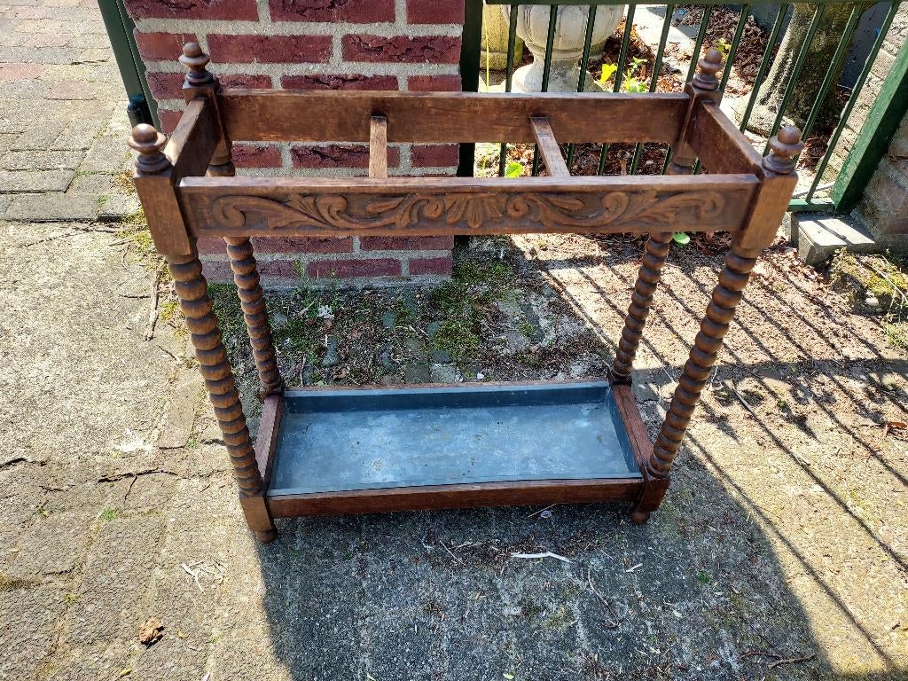 Antieke eiken paraplustandaard met snijwerk., Antiek en Kunst, Ophalen of Verzenden