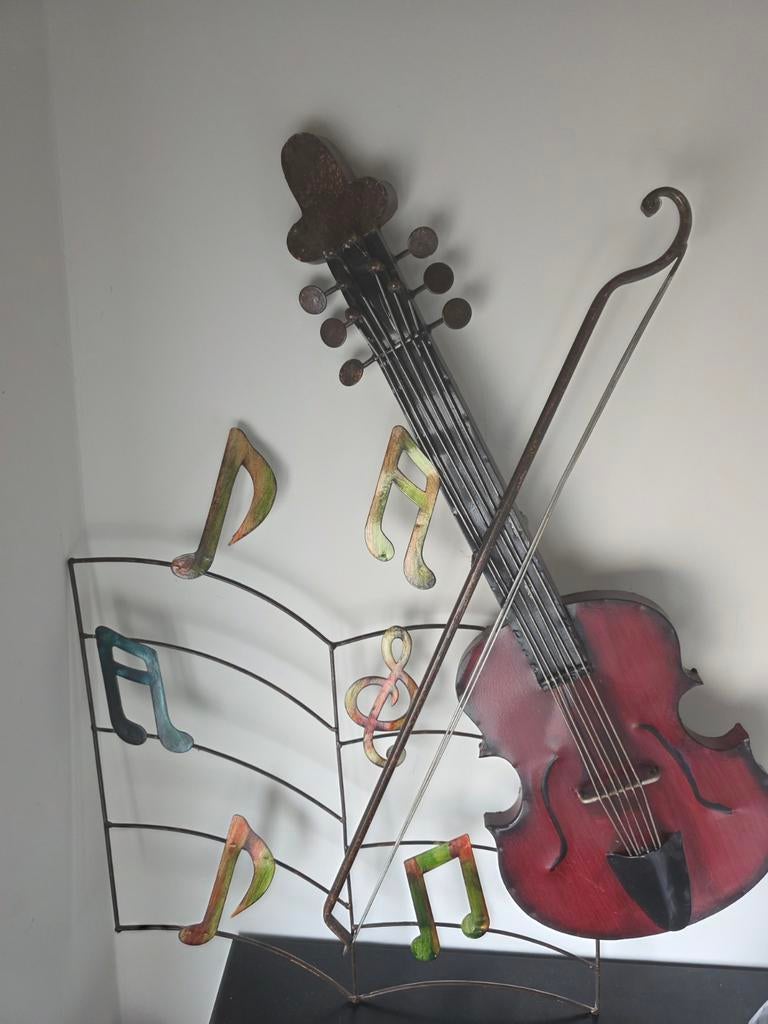 Wanddecoratie viool met muzieknoten, Antiek en Kunst, Ophalen of Verzenden
