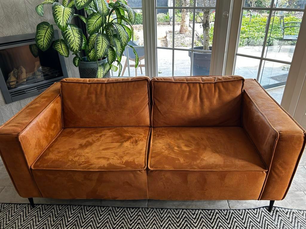 Comfortabele 2/2,5-zitsbank in cognac kleur, Ophalen, 150 tot 200 cm, Tweepersoons, 75 tot 100 cm