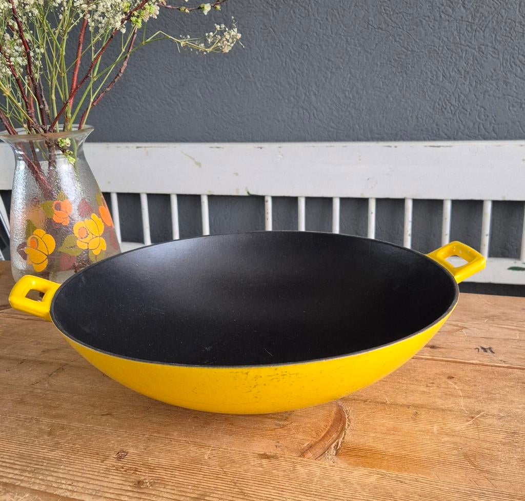Zware  geëmailleerde wok, Ophalen, Gebruikt, Gietijzer