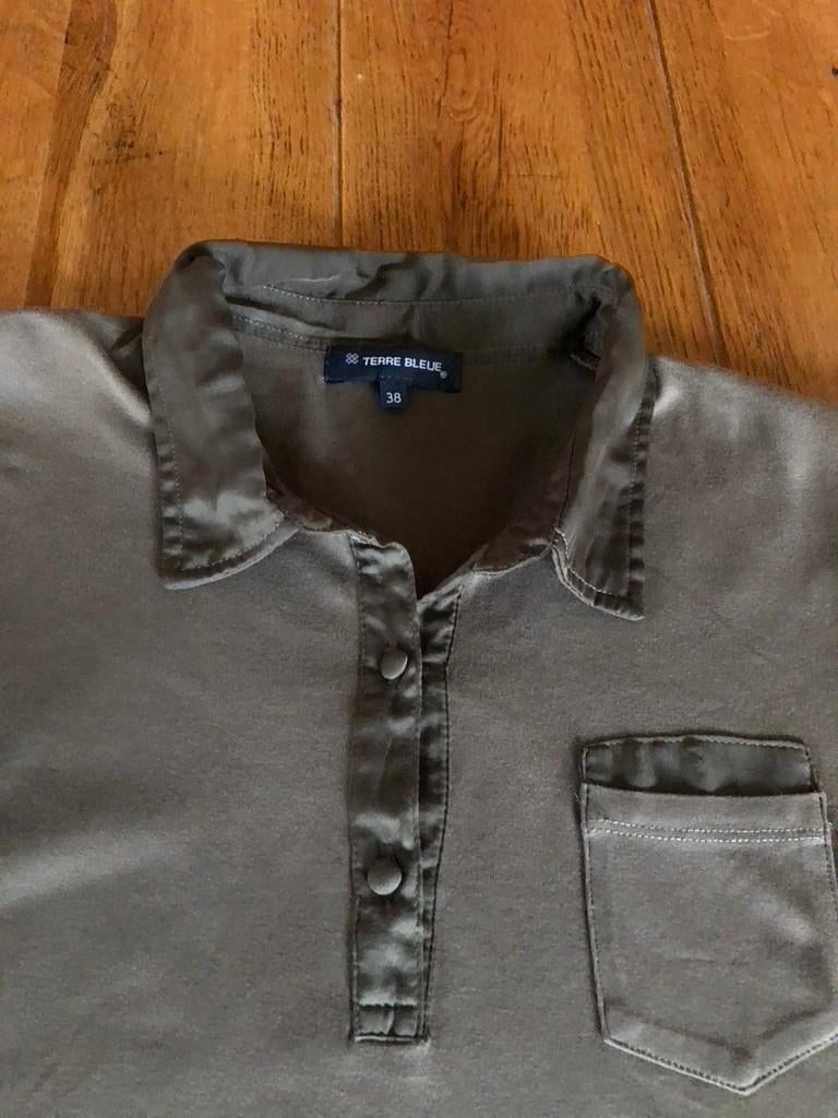 Khaki Terre Bleue top, maat 38, Maat 38/40 (M), Zo goed als nieuw, Lange mouw, Groen