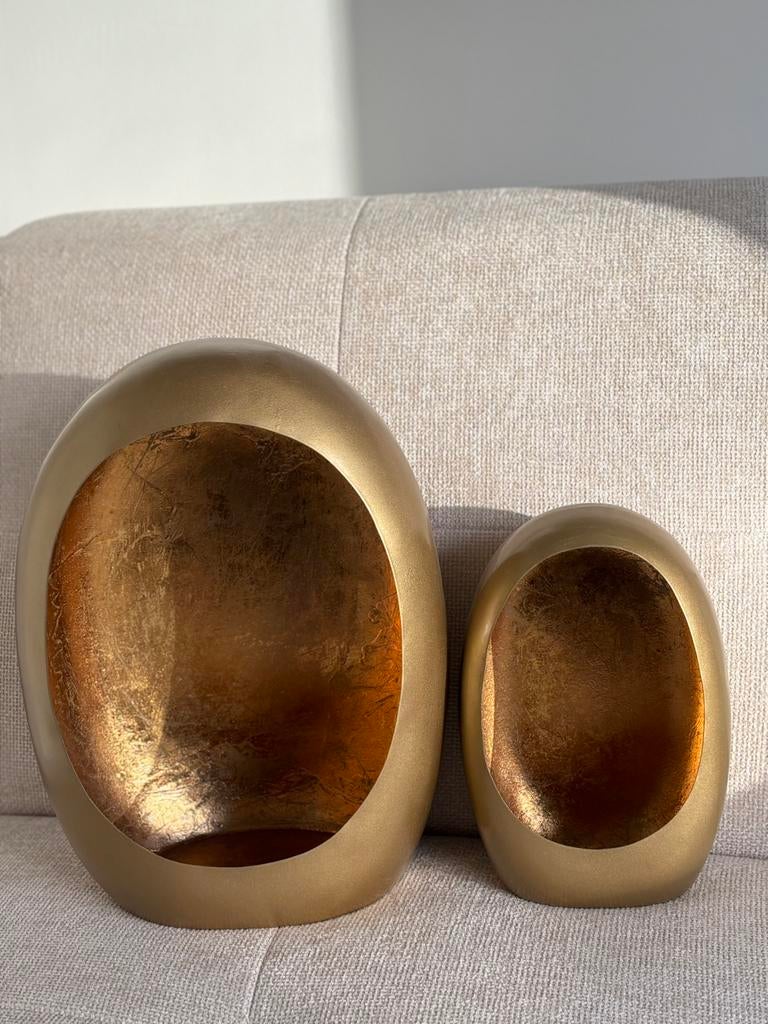 Egg candles kandelaren goud set van 2, Ophalen of Verzenden, Zo goed als nieuw, Minder dan 25 cm