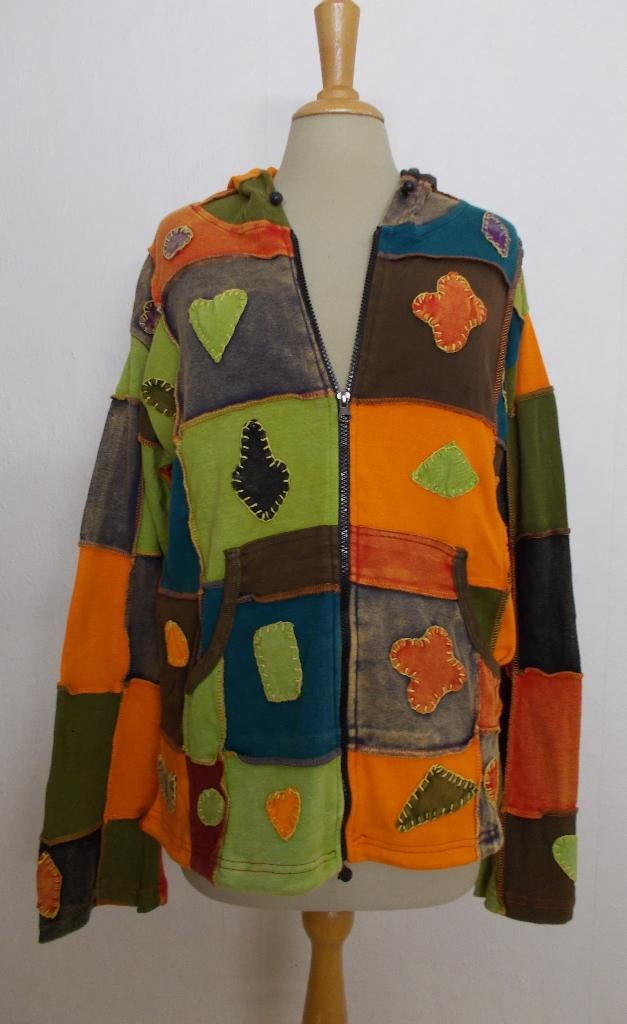 Hippy patchwork top/vest met capuchon! XL, Verzenden, Zo goed als nieuw, Maat 46/48 (XL) of groter, Groen