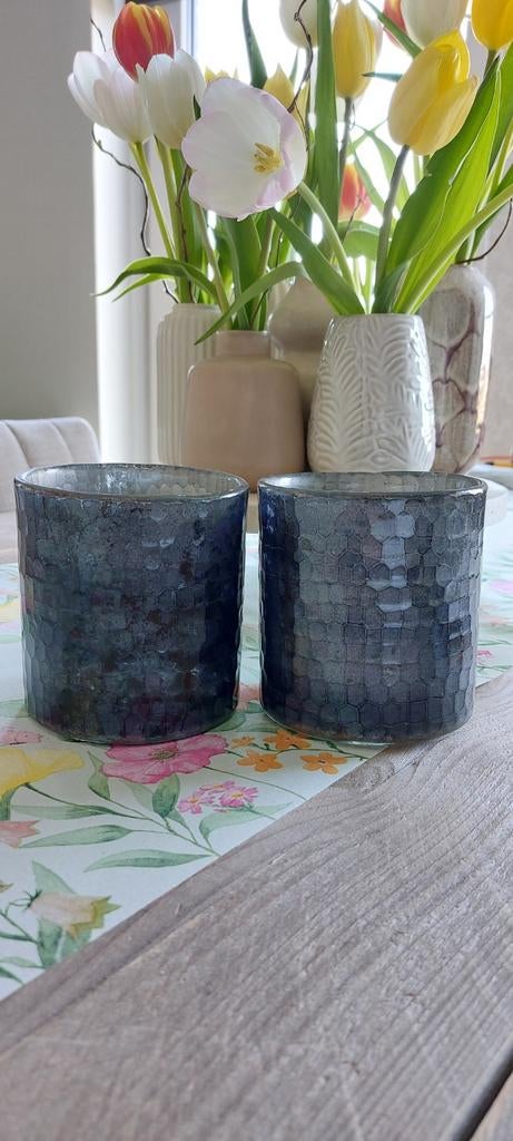 Windlichten 2x, Ophalen of Verzenden, Blauw, Overige materialen, Minder dan 25 cm