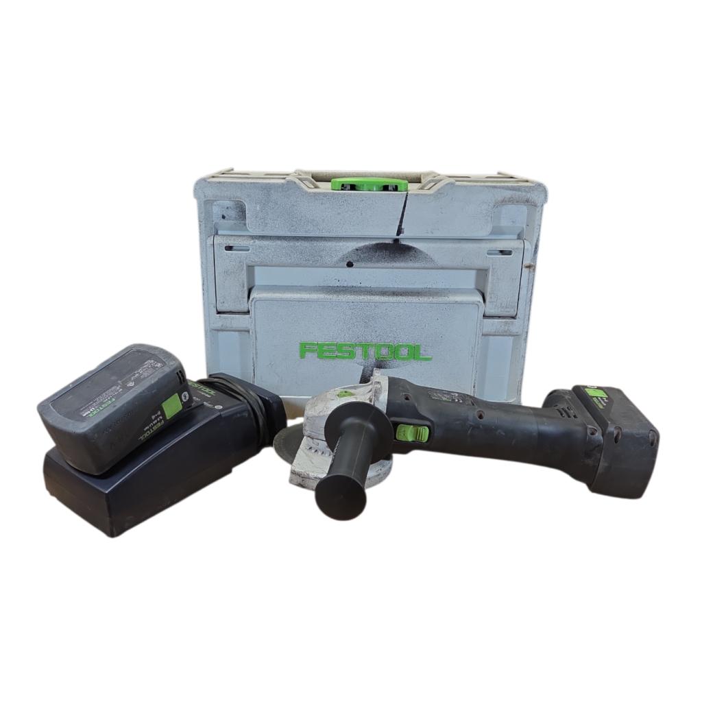 Festool AGC 18 -125Incl. 2 5.0Ah Accu's, Lader & Kist, Festool, Zo goed als nieuw, Support@festool.com, Festool GmbH, Wertstraße 20, 
73240 Wendlingen
Germany