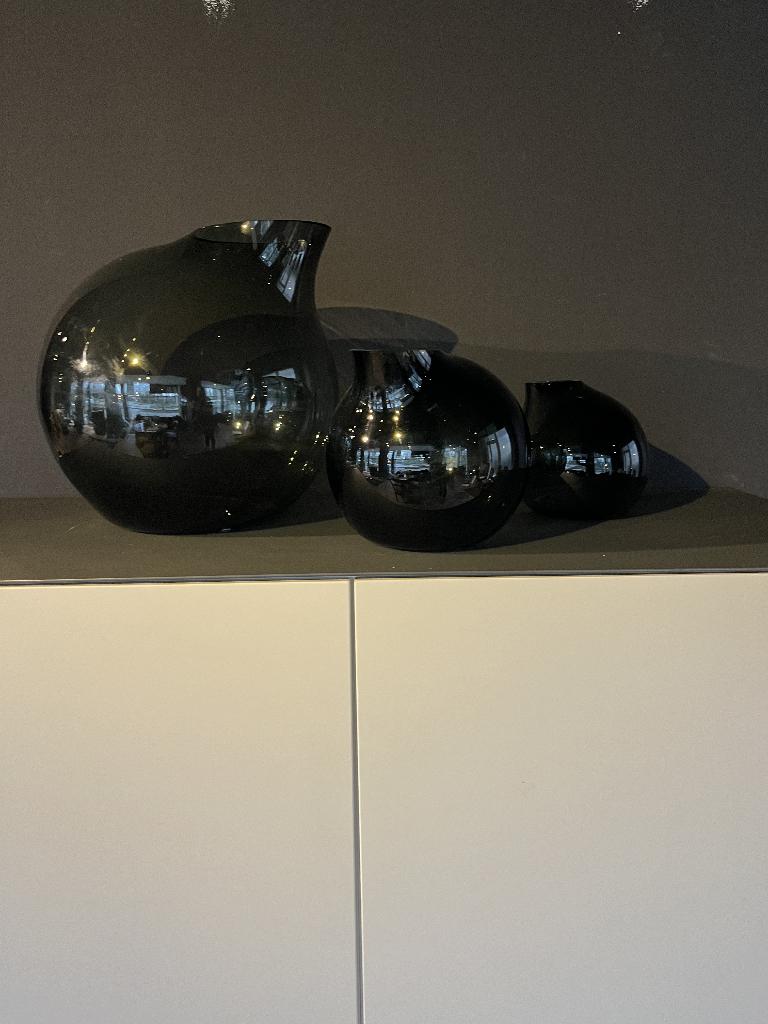 set van 3 glazen vazen in smoke glas, Huis en Inrichting, Woonaccessoires | Vazen, Ophalen, Overige kleuren, Minder dan 50 cm