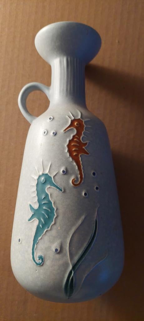 Vintage Plateel Vaas met Zeepaardjes - Uniek Design, Ophalen of Verzenden