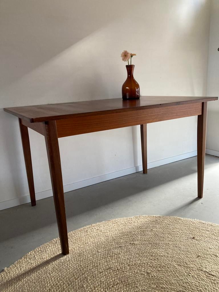 Midcentury vintage teak eettafel uitschuifbaar, Huis en Inrichting, Ophalen, Gebruikt, Teakhout, 50 tot 100 cm