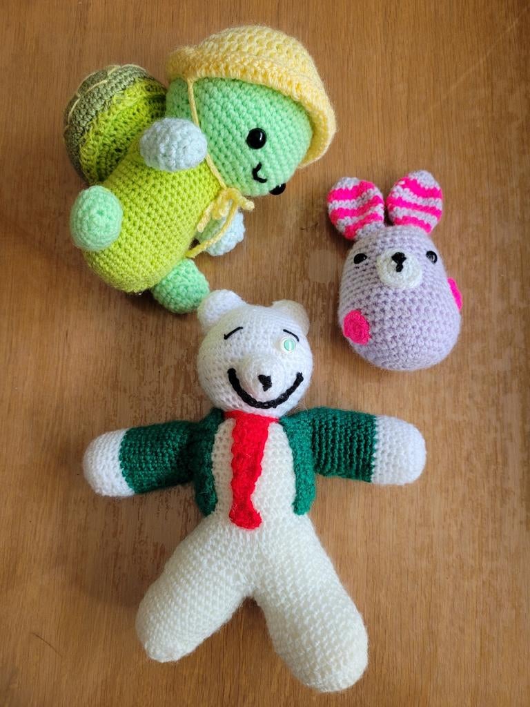 Gratis gehaakte knuffels: schildpad, beer en konijn, Ophalen, Gebruikt, Overige merken, Overige typen