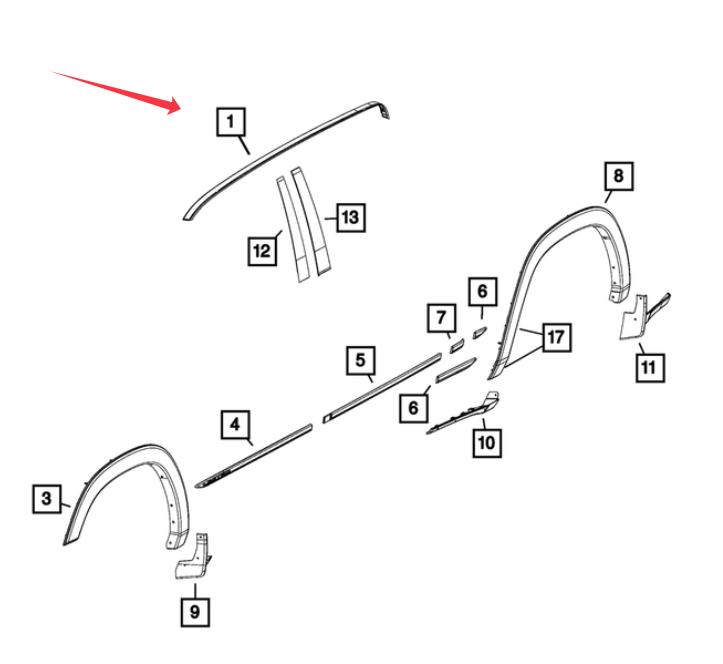 Dodge Ram DT quad cab daklijst 2019-2024, Service@fcagroup.nl, Amerikaanse onderdelen, Nieuw, Postbus 203, 1170 AE Badhoevedorp