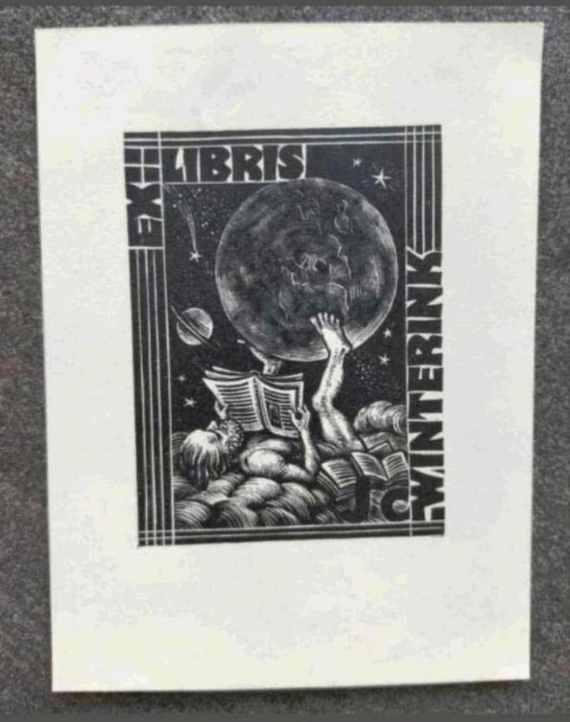 Exlibris J.C. Winterink (Nico Bulder, 1936 / 1937), Antiek en Kunst, Ophalen of Verzenden, Ex libris, 1950 - 1999