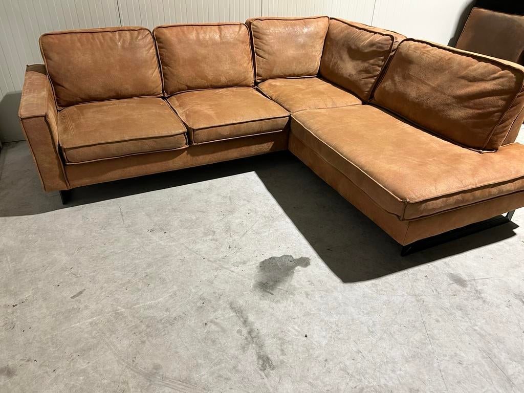 Prachtige Cognac Hoekbank - Rook- en Diervrij