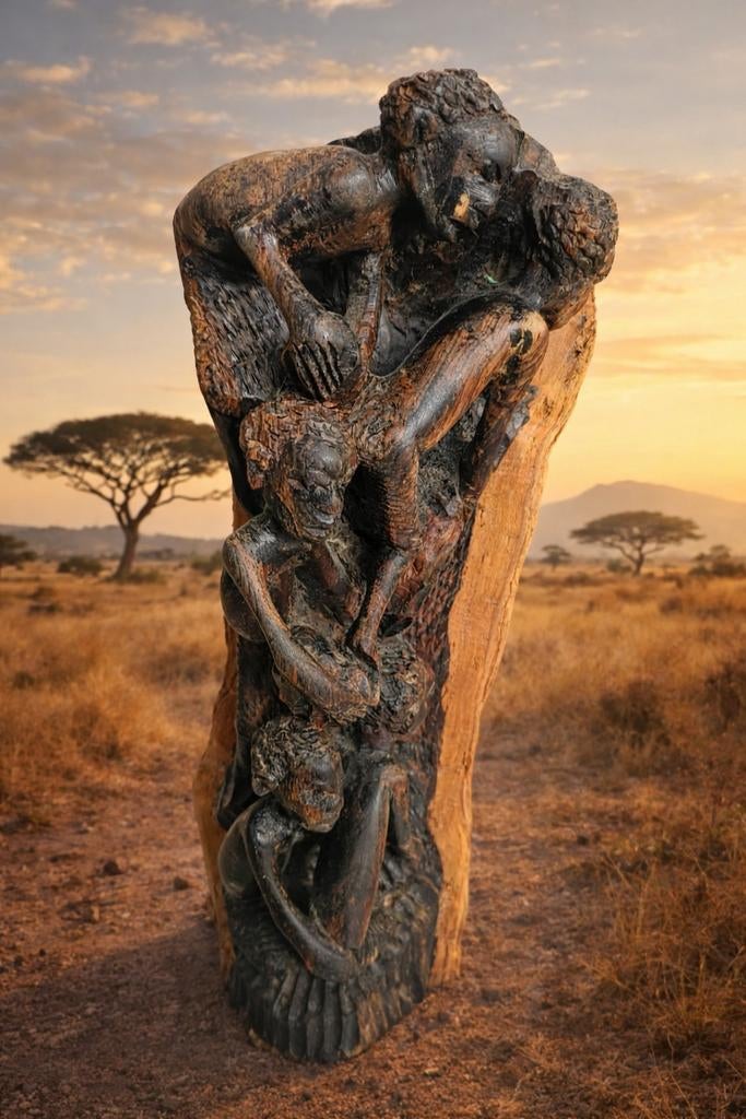 Makonde Levensboom Sculptuur - Oost-Afrikaans Ebbenhout, Antiek en Kunst, Kunst | Niet-Westerse kunst, Ophalen of Verzenden