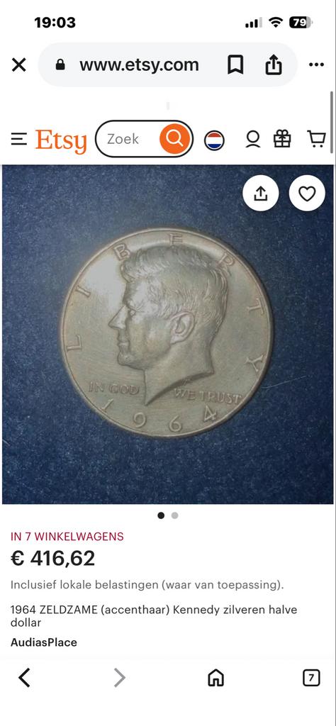 1964 Kennedy zilveren half dollar, Postzegels en Munten, Ophalen of Verzenden, Noord-Amerika, Losse munt, Zilver