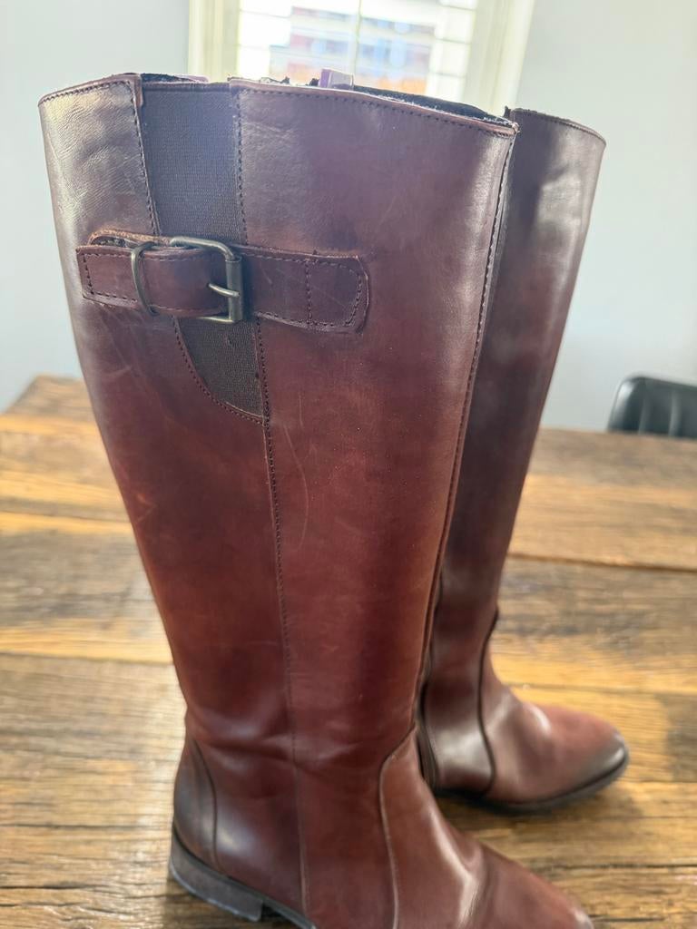 Leren cognac bruine laarzen uit Italië 36, Ophalen of Verzenden, Gedragen, Bruin, Hoge laarzen