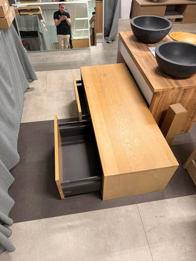 Houten meubel 2 lades push-to-open 120x35cm, Huis en Inrichting, Kasten | Ladekasten, Ophalen, 100 tot 150 cm, 1 of 2 laden, Nieuw