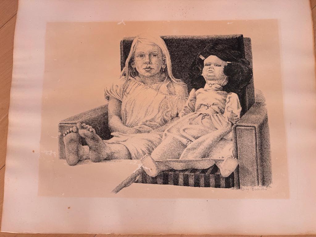 Pentekening Dixy Boonstra 1974 Meisje met pop, Ophalen