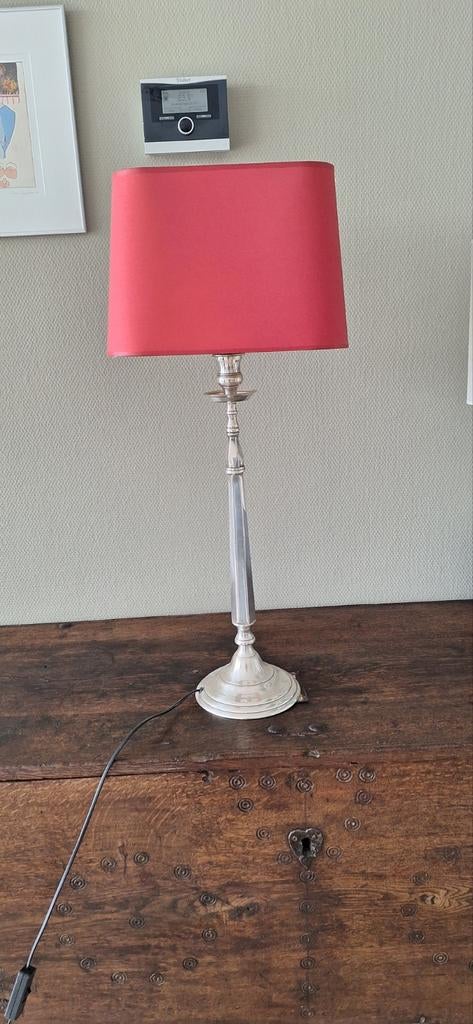 Elegante staande schemerlamp met twee kappen, 80 cm hoog, Gebruikt, Ophalen of Verzenden, Stof, 75 cm of meer