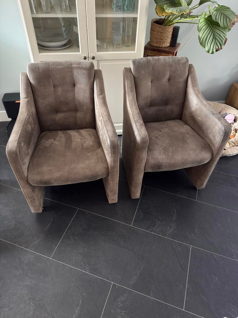 2 comfortabele eetkamerstoelen op wieltjes, Huis en Inrichting, Stoelen, Gebruikt, Twee, Stof, Overige kleuren, Ophalen