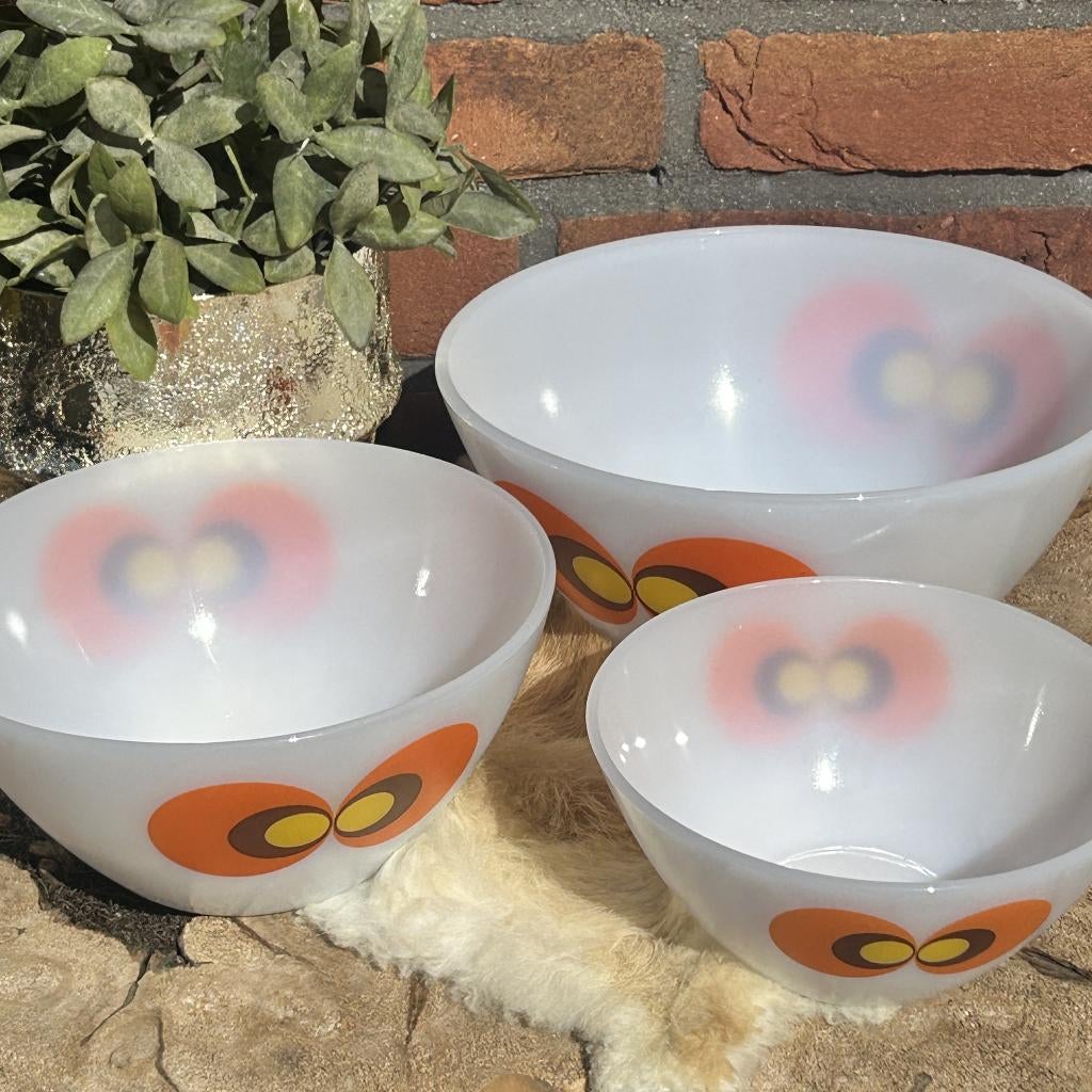 Vintage Schott Jena glazen Nest set van 3 schalen 70's decor, Antiek en Kunst, Ophalen of Verzenden