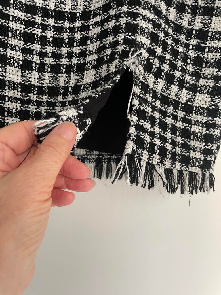 Zwart-wit geruit rokje met franjes, Maat 38/40 (M), Zwart, Ophalen of Verzenden, Zo goed als nieuw