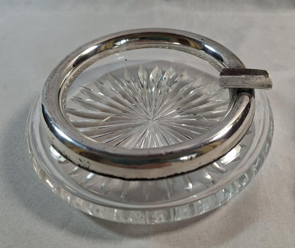 Kristallen asbak met zilveren rand, Verzenden, Zilver