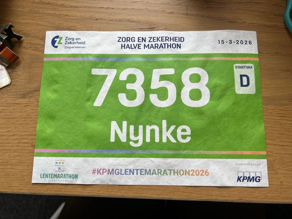Halve marathon Amstelveen startbewijs 15 maart, Eén persoon, Maart