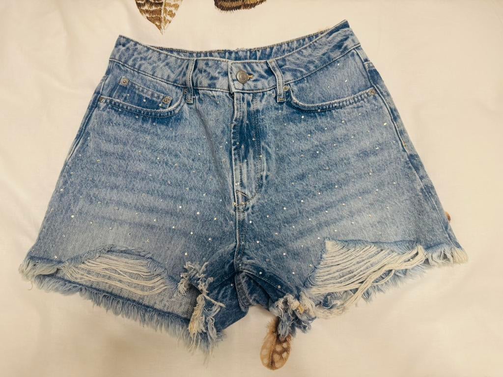 Costes blauwe korte jeans spijkerbroek met strass maat S, Kort, Zo goed als nieuw, Maat 36 (S), Verzenden