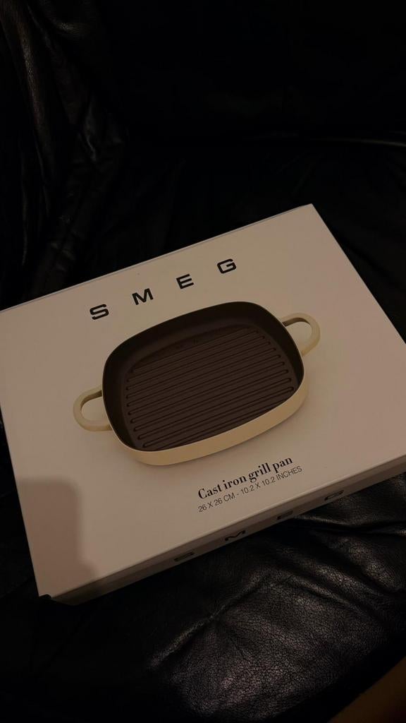 SMEG Gietijzeren Grillpan Beige - Nieuw in Doos, Witgoed en Apparatuur, Grillplaten, Ophalen of Verzenden, Nieuw, Tafelgrill