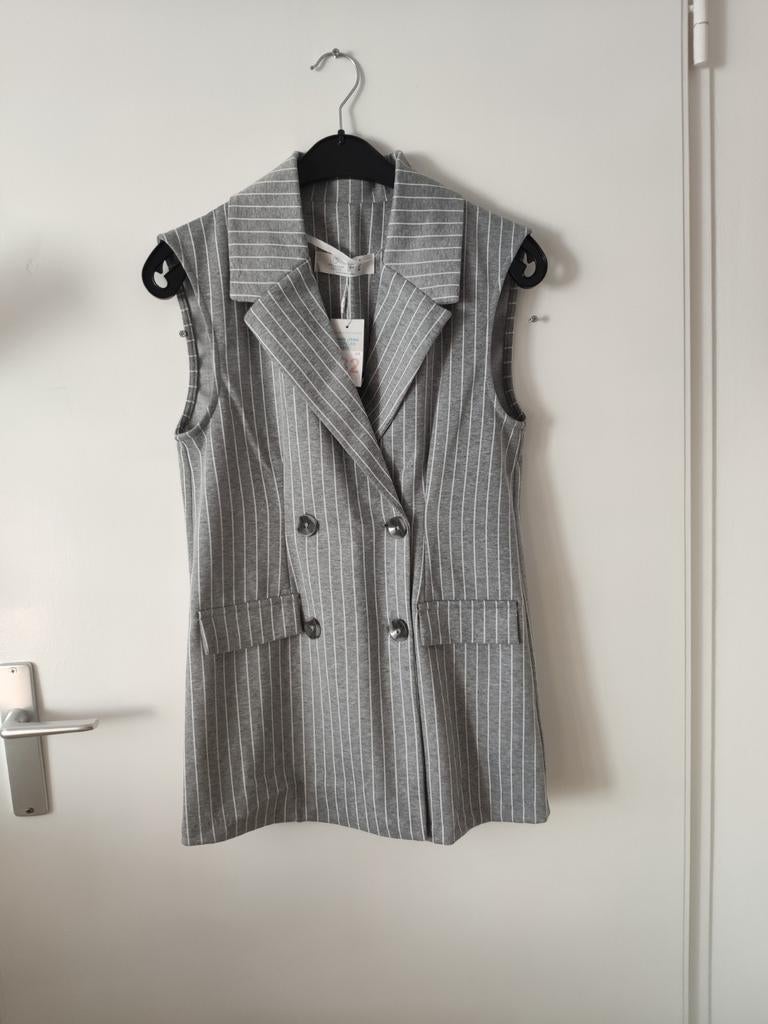 Sleeveless blazer dress grijs krijtstreep 32 XXS nieuw, Kleding | Dames, Jasjes, Kostuums en Pakken, Nieuw, Ophalen of Verzenden