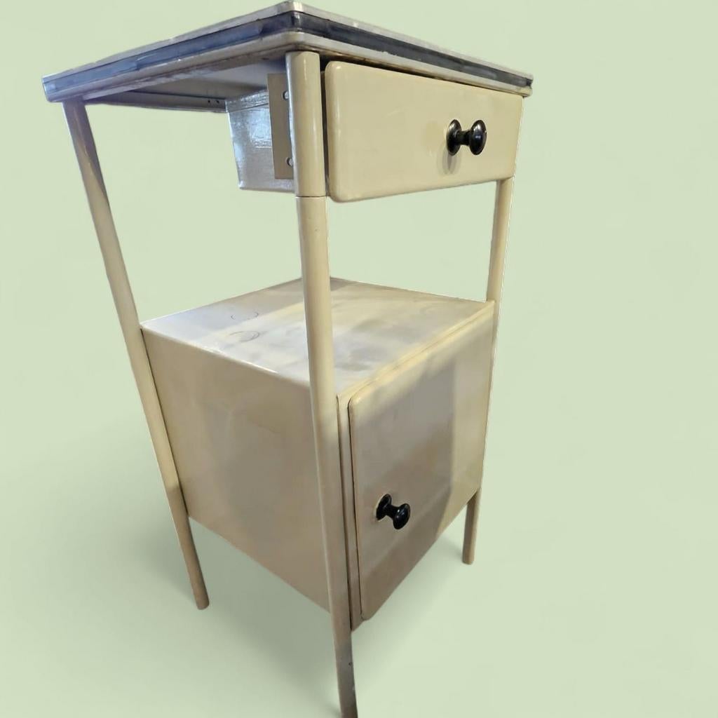 Vintage ziekenhuis nachtkastje met lade en kastje, Ophalen
