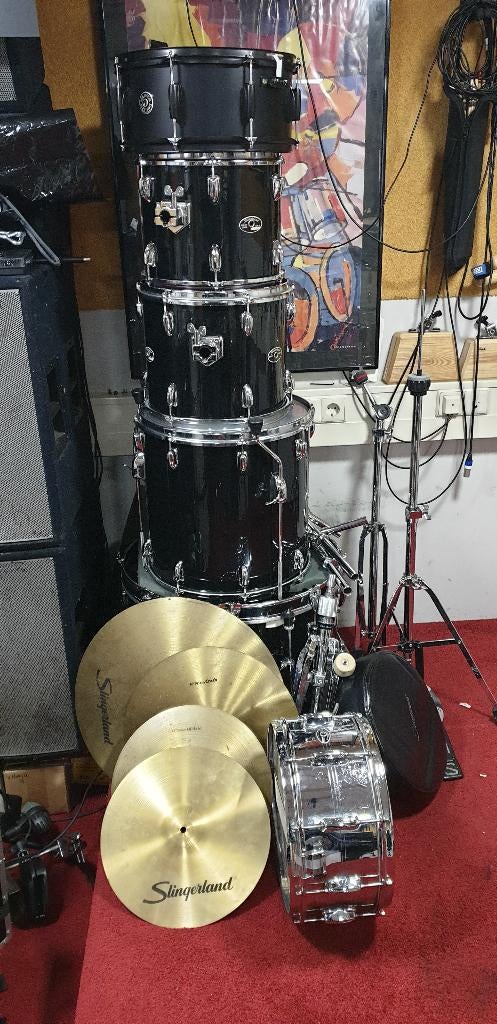 Slingerland drumstel Spirit 1980 Black compleet, Muziek en Instrumenten, Drumstellen en Slagwerk, Ophalen, Gebruikt, Overige merken