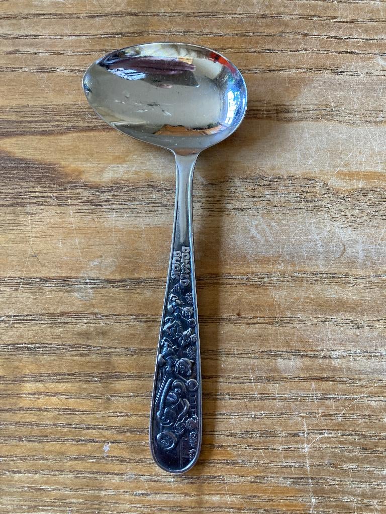 Vintage kinderbestek bestek Sola GZ Donald Duck dwarslepel, Ophalen of Verzenden