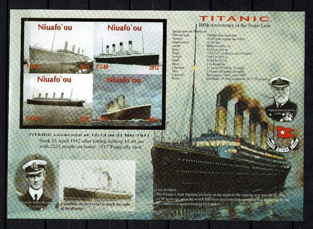 NIUAFO'OU 2012 PF BLOK TITANIC SCHEEPVAART BOTEN SHIPS, Ophalen of Verzenden, Postfris, Overige thema's