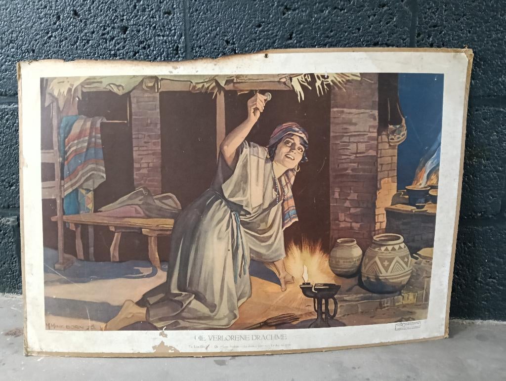 Oude school prent vintage, Ophalen, Gebruikt