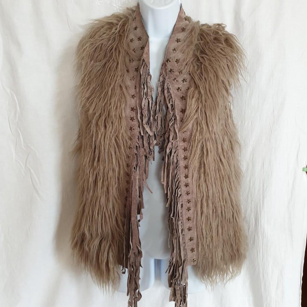 Gaaf leren nepbont hesje. Mt S. Merk Goosecraft, Bruin, ., Ophalen of Verzenden, Zo goed als nieuw