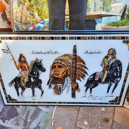 Indianen in lijst en een 3 luik, Minder dan 50 cm, Ophalen of Verzenden, Zo goed als nieuw, Schilderij