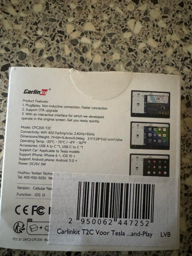 Carlinkit T2C Draadloze CarPlay/Android Auto Adapter Tesla, Ophalen of Verzenden, Nieuw