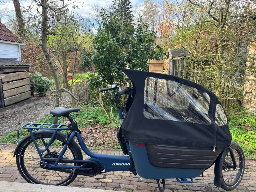 Winora Fub 2 - Elektrische bakfiets met regentent, Elektrisch, Zo goed als nieuw, 2 kinderen, Ophalen