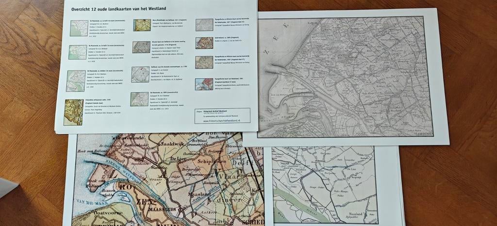 12 oude landkaarten (replica's) van het Westland, Boeken, Atlassen en Landkaarten, Ophalen of Verzenden, 1800 tot 2000, Nederland