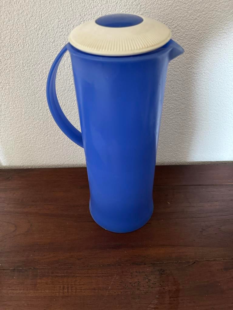 Tupperware thermoskan blauw met wit deksel, Ophalen of Verzenden, Gebruikt, Blauw, Beker of Kan