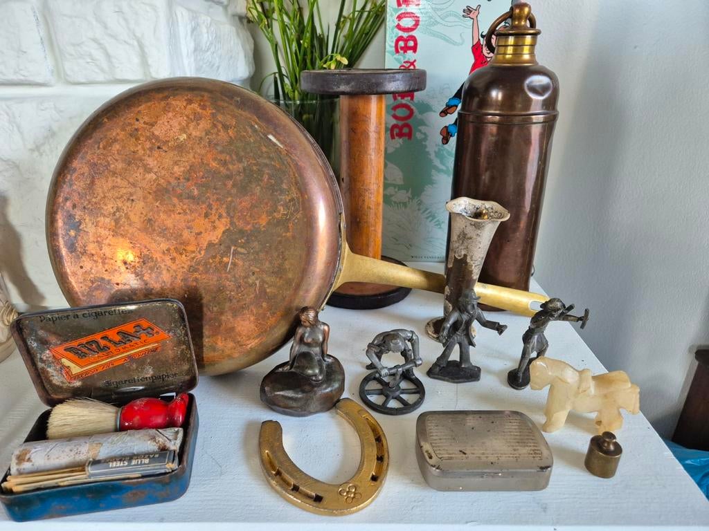 Diverse Curiosa Collectie:tinnen beeldjes, Hoefijzer en Meer, Antiek en Kunst, Ophalen of Verzenden